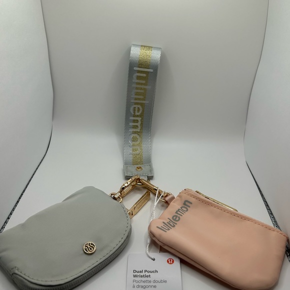 Lululemon Dual Pouch Wristlet | Grey & Peach Organizer Bag NWT Free Ship - Picture 1 of 3
